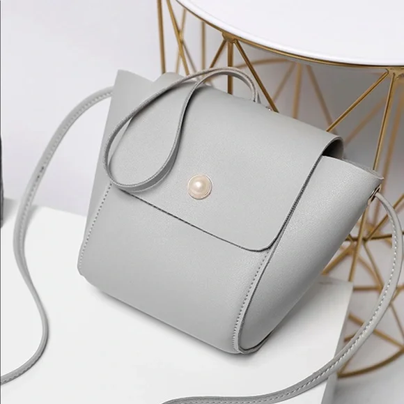 Creme De La Creme• Graciela Slate Gray Minimalist Pearl Tab Mini Bag - Picture 3 of 15